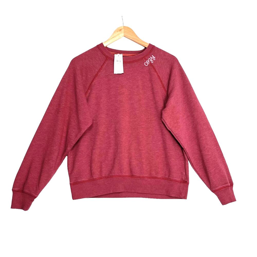 American Eagle Crewneck Sweater Red Raglan Sleeves Embroidered Pullover Cozy